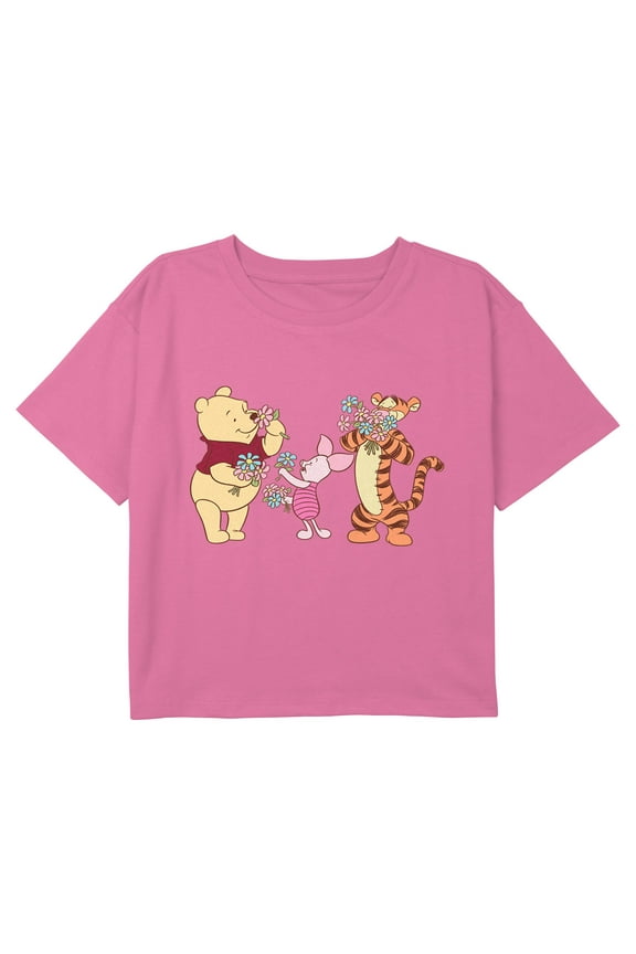 Girl's Winnie the Pooh Smell the Flowers Graphic Cropped T-Shirt