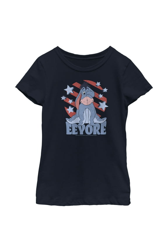 Girl's Winnie the Pooh Star-Spangled Eeyore  Graphic Tee Navy Blue Medium