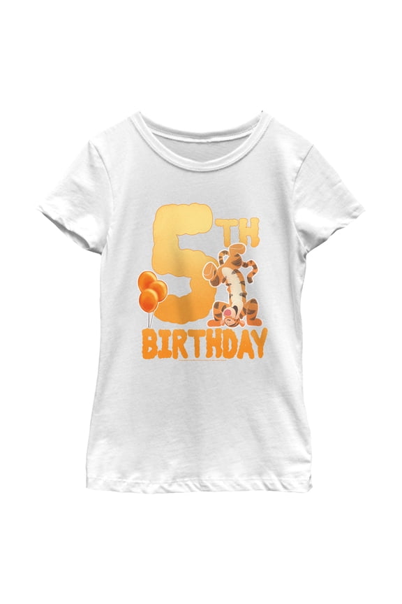Girl's Winnie the Pooh Tigger 5th Birthday Graphic Tee White Small