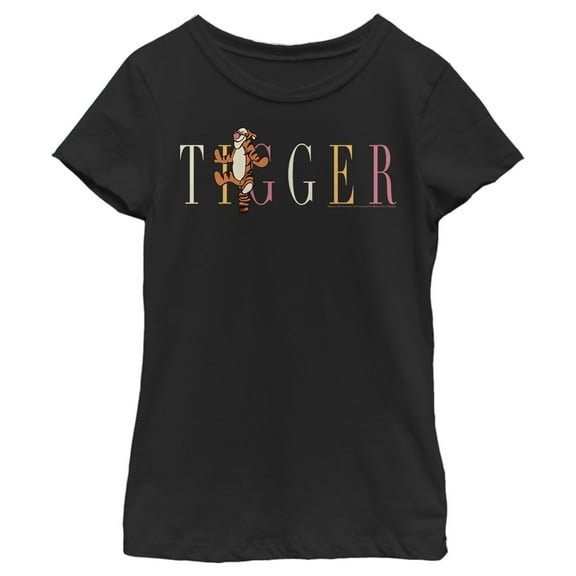 Girl's Winnie the Pooh Tigger Colorful Script  Graphic Tee Black X Small