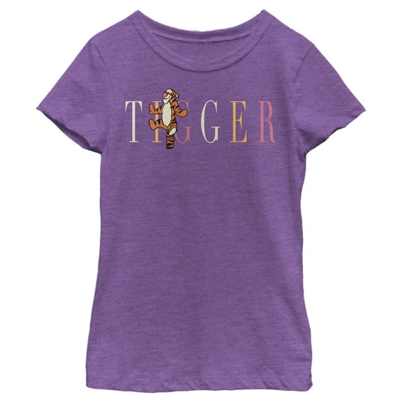 Girl's Winnie the Pooh Tigger Colorful Script Graphic Tee Purple Berry X Small
