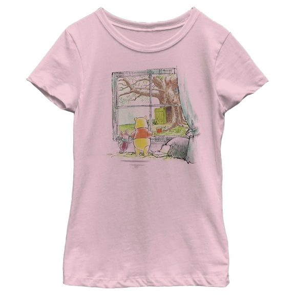 Girl's Winnie the Pooh Window Watching  Graphic Tee Light Pink X Large