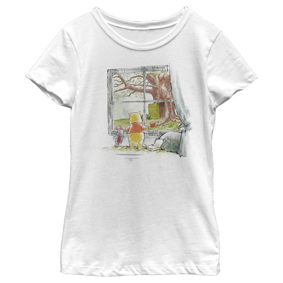 Girl's Winnie the Pooh Window Watching Graphic Tee White X Large