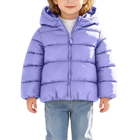 Kids Zip Up Coat Girls Thickened Long Sleeve Puffer Jacket Toddler Warm Winter Coats Outerwears with Hooded Down for Outdoor Activities 12Months-7Years ,Purple ,12 Months