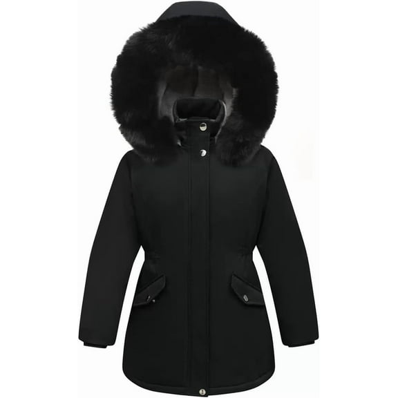 4-11Y Girl's Winter Coat Long Waterproof Kids Outerwear Warm Parka Puffer Jacket with Hood