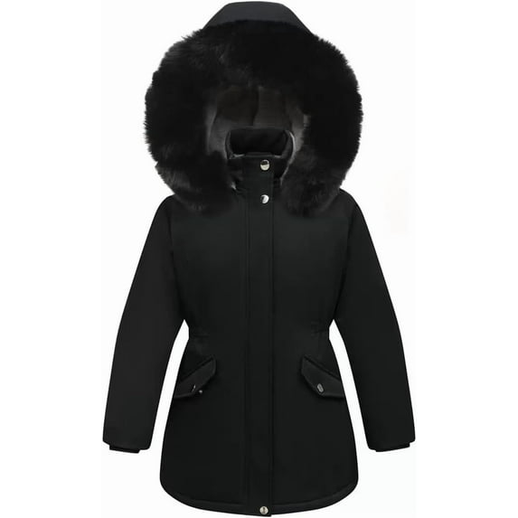 4-11Y Girl's Winter Coat Long Waterproof Kids Outerwear Warm Parka Puffer Jacket with Hood