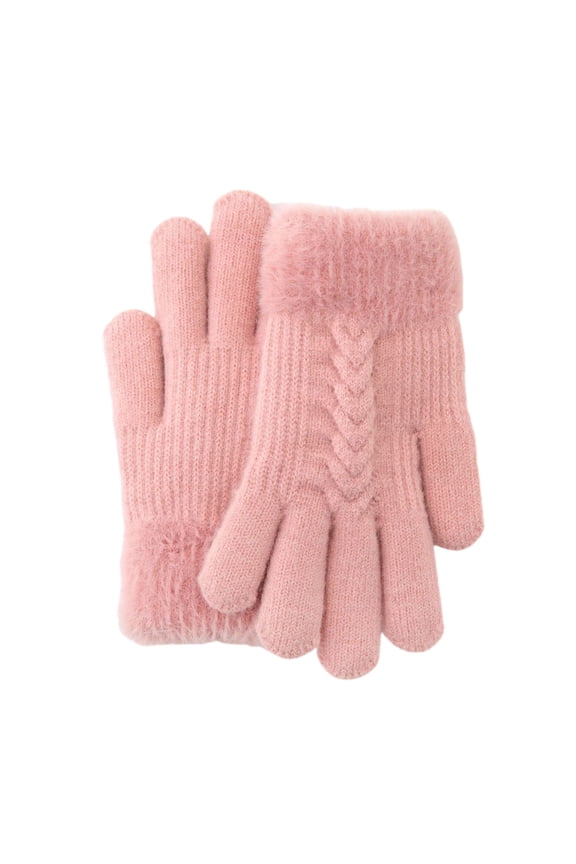 Girl's Winter Gloves Warm Cable Knit Thick Gloves PK1 5-12 Years