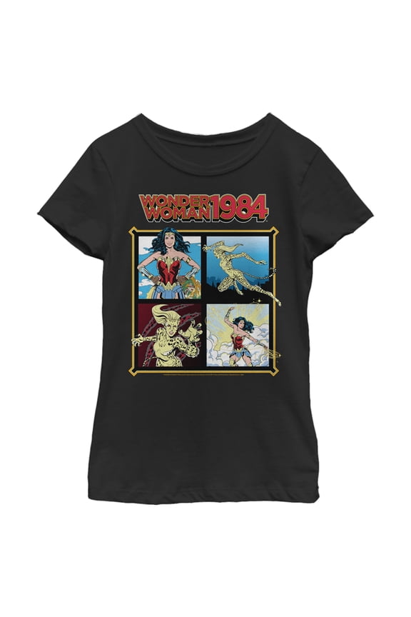 Girl's Wonder Woman 1984 Comic Panels Graphic Tee Black Medium