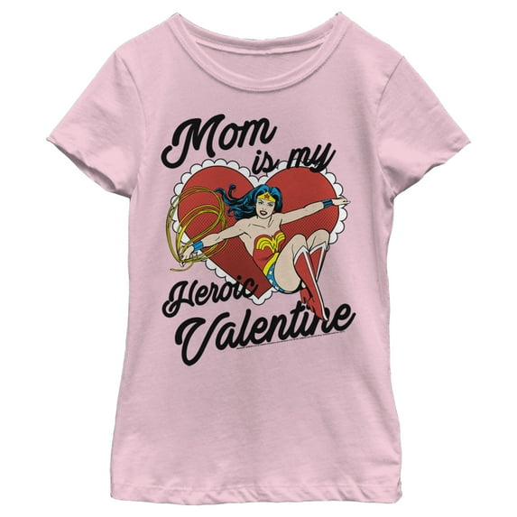 Girl's Wonder Woman 1984 Mom Is My Heroic Valentine Graphic Tee Light Pink Small