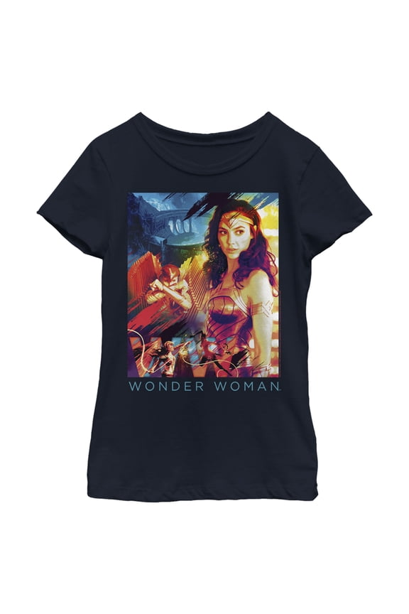 Girl's Wonder Woman 1984 Movie Collage Graphic Tee Navy Blue Medium