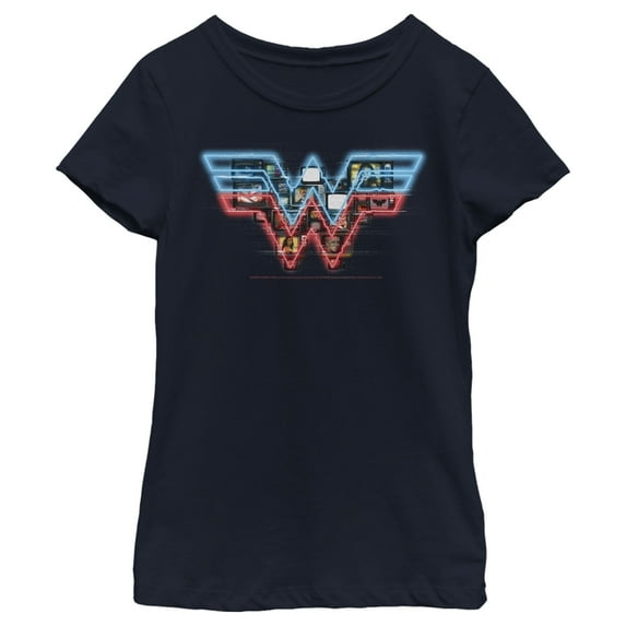 Girl's Wonder Woman 1984 TV Logo Overlay Graphic Tee Navy Blue Large