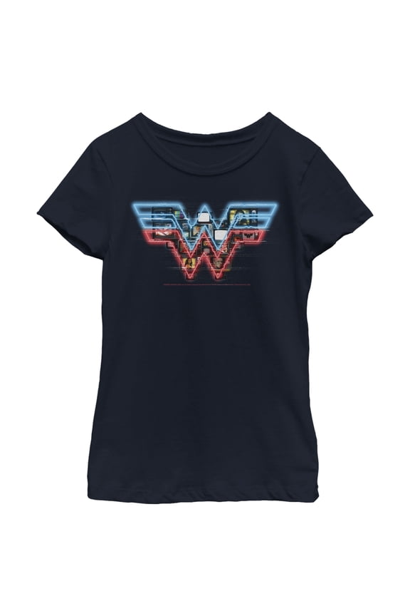 Girl's Wonder Woman 1984 TV Logo Overlay Graphic Tee Navy Blue Small