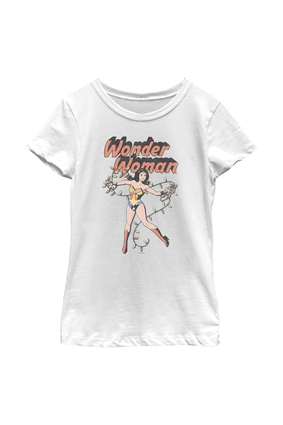 Girl's Wonder Woman 1984 Wrapped in Lights Graphic Tee White Medium