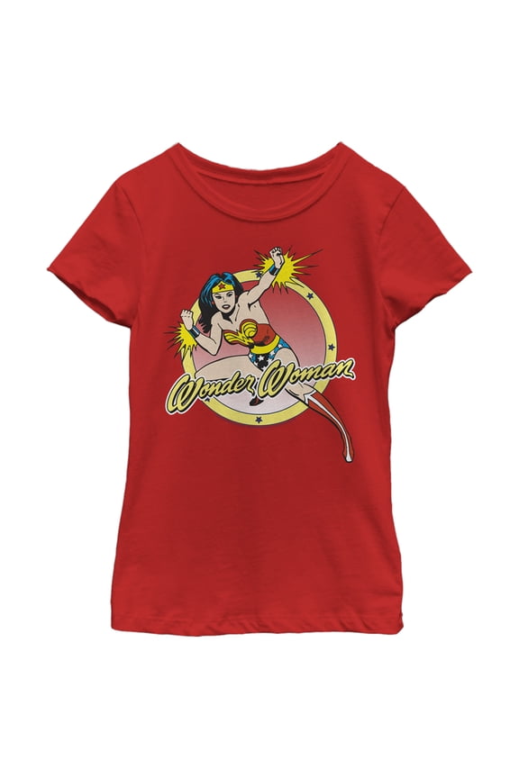 Girl's Wonder Woman Action Pose Graphic Tee Red Small