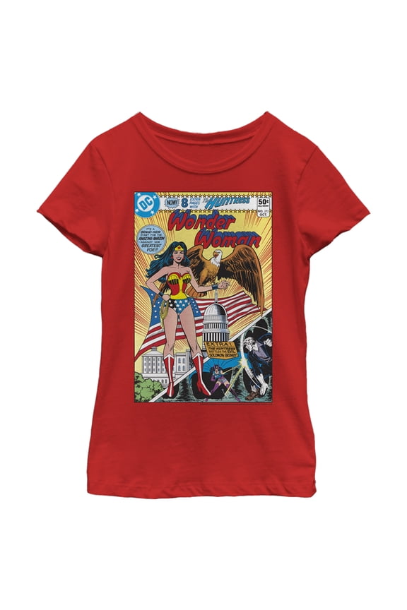 Girl's Wonder Woman American Comic Book Cover Graphic Tee Red Medium