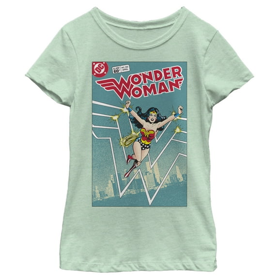 Girl's Wonder Woman Comic Book Cover  Graphic Tee Mint Large