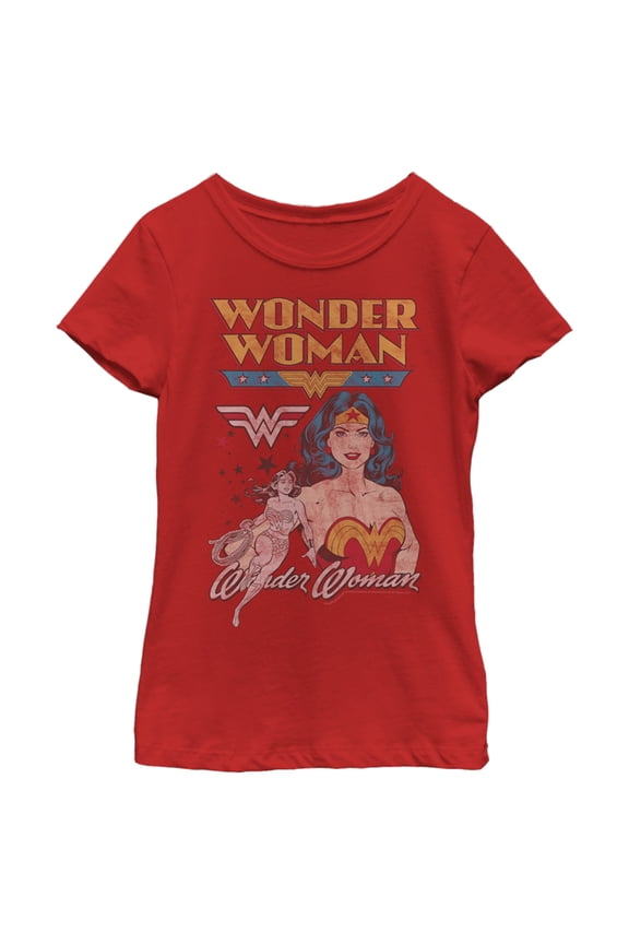 Girl's Wonder Woman Distressed Poster Graphic Tee Red X Large