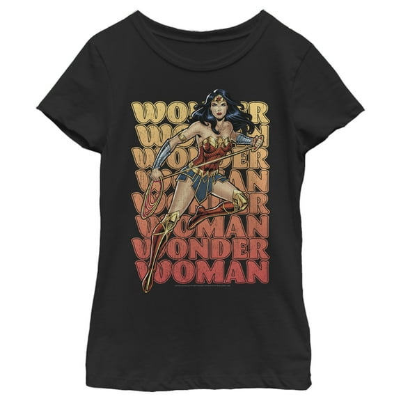 Girl's Wonder Woman Distressed Retro Name Stack  Graphic Tee Black X Small