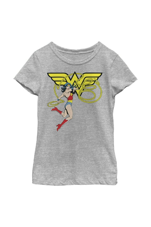 Girl's Wonder Woman Lasso Logo Graphic Tee Athletic Heather Large