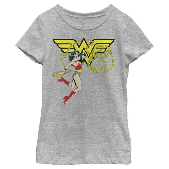 Girl's Wonder Woman Lasso Logo  Graphic Tee Athletic Heather Small