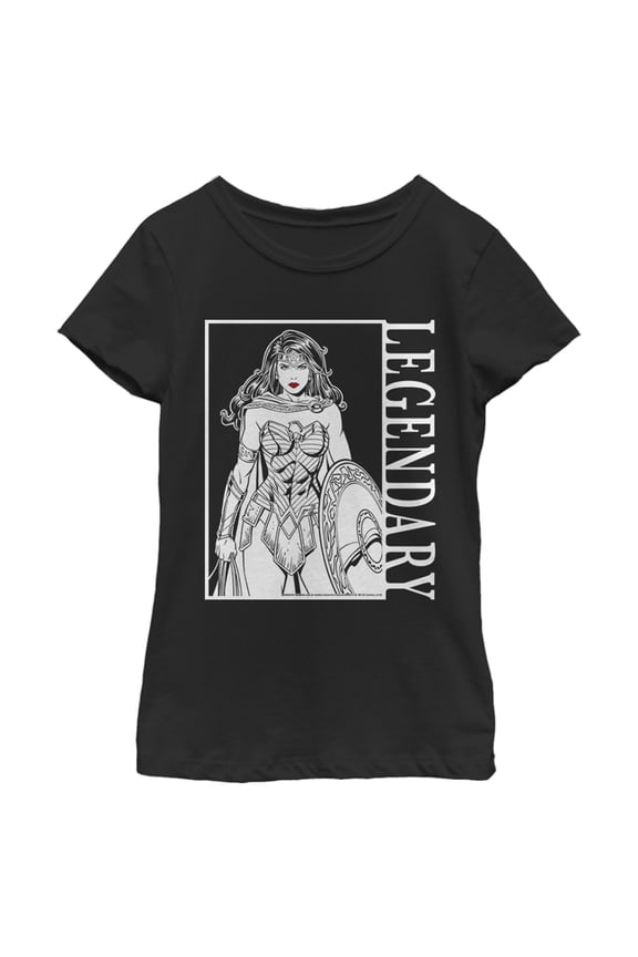 Girl's Wonder Woman Legendary Black and White Poster Graphic Tee Black X Large