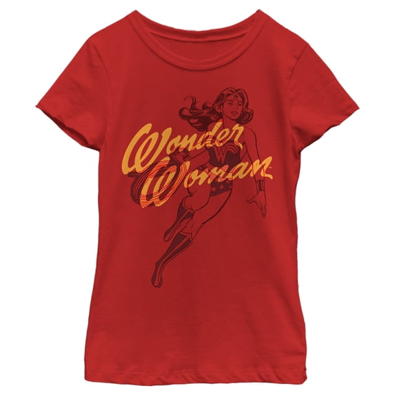 Girl's Wonder Woman Logo Sketch Graphic Tee Red Medium