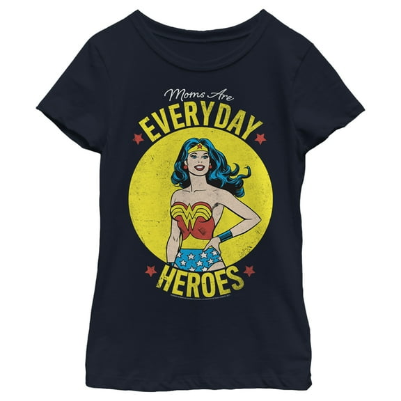 Girl's Wonder Woman Moms Are Everyday Heroes Graphic Tee Navy Blue X Small