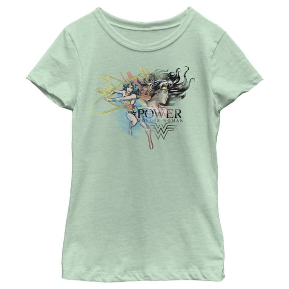 Girl's Wonder Woman Power Sketches Graphic Tee Mint X Small