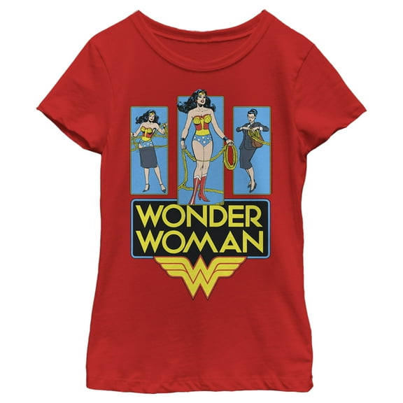 Girl's Wonder Woman Quick Change Panels  Graphic Tee Red Medium