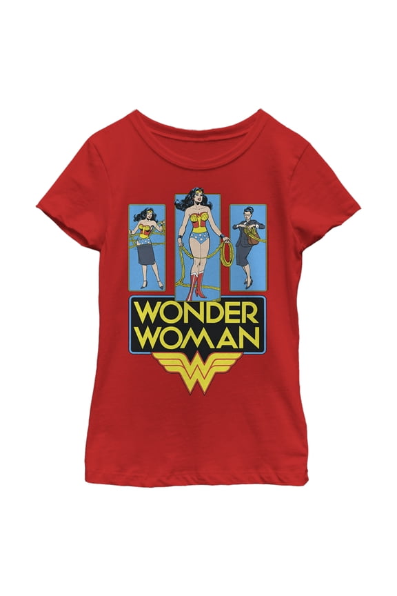Girl's Wonder Woman Quick Change Panels Graphic Tee Red Medium