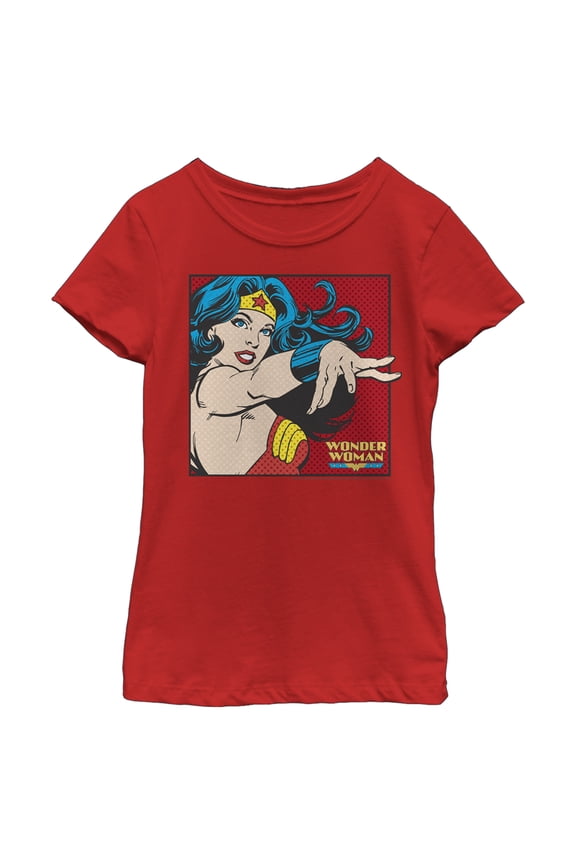 Girl's Wonder Woman Reach Poster Graphic Tee Red Medium