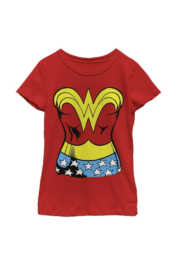 Girl's Wonder Woman Realistic Costume Graphic Tee Red Small