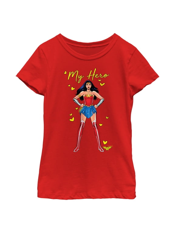 Girl's Wonder Woman Retro My Hero Graphic Tee Red Large