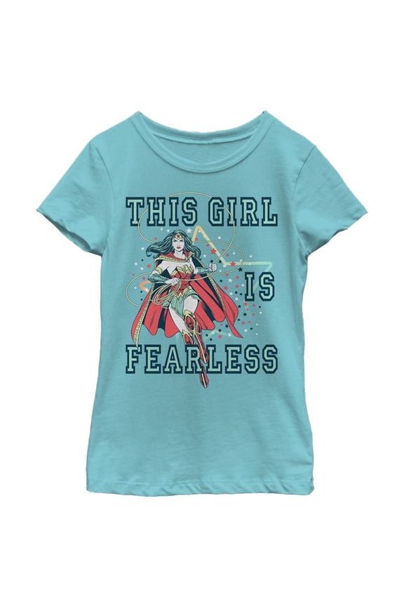 Girl's Wonder Woman This Girl is Fearless Graphic Tee Tahiti Blue Small
