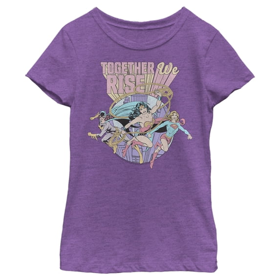 Girl's Wonder Woman Together We Rise Graphic Tee Purple Berry Large