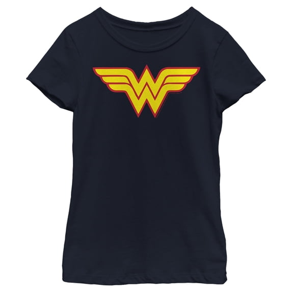 Girl's Wonder Woman Two Color Logo Graphic Tee Navy Blue Small