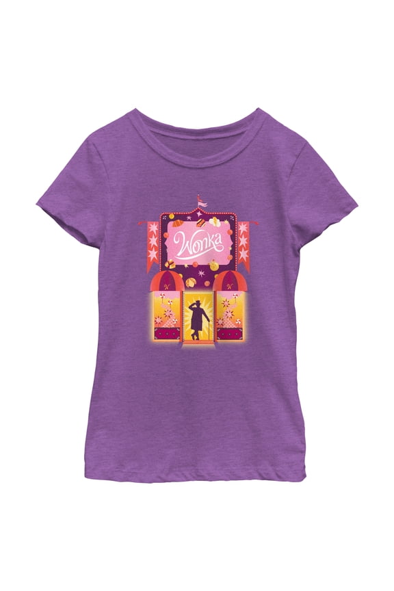 Girl's Wonka Candy Factory Logo  Graphic Tee Purple Berry Medium