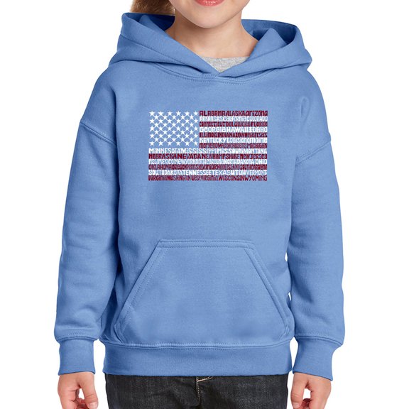 Girl's Word Art Hooded Sweatshirt - 50 States USA Flag