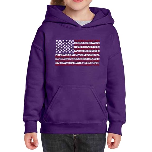 Girl's Word Art Hooded Sweatshirt - 50 States USA Flag
