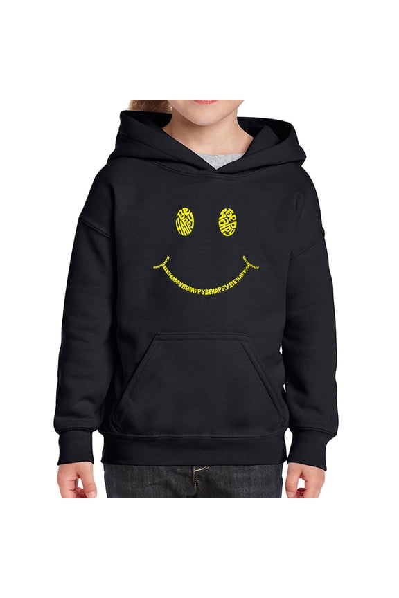 Girl's Word Art Hooded Sweatshirt - Be Happy Smiley Face