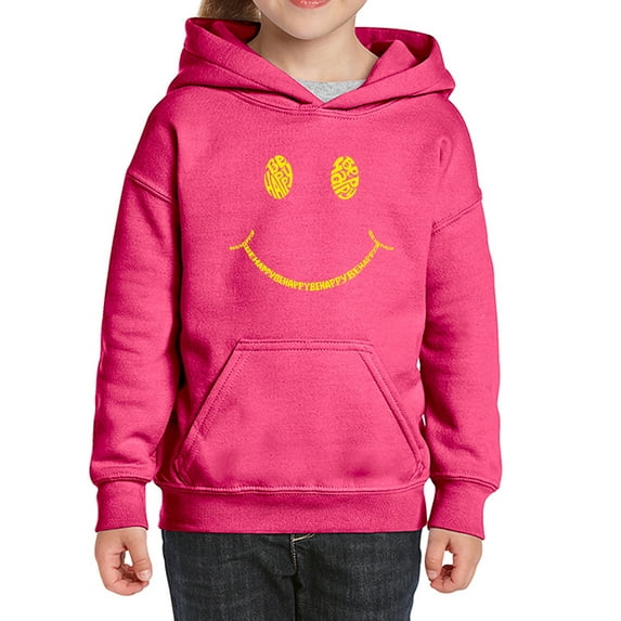 Girl's Word Art Hooded Sweatshirt - Be Happy Smiley Face