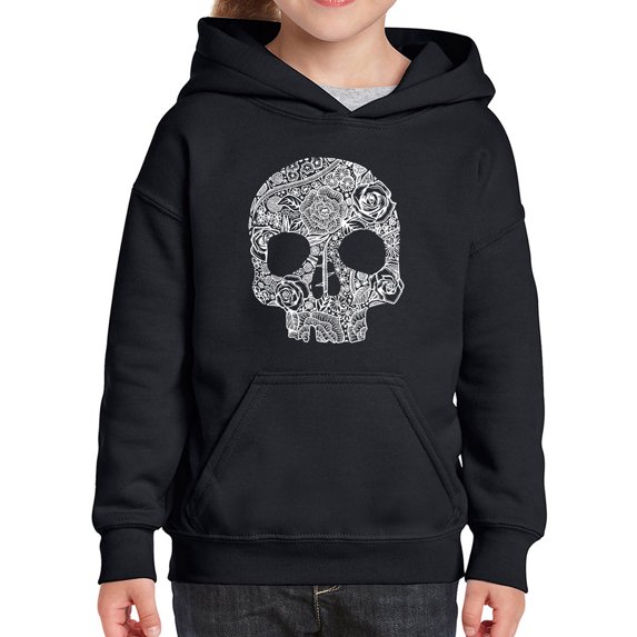 Girl's Word Art Hooded Sweatshirt - Flower Skull
