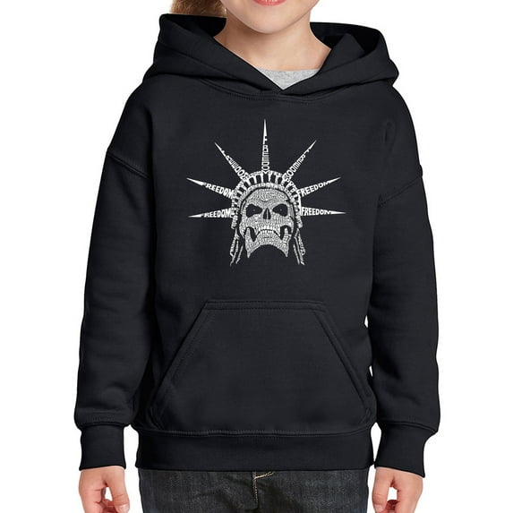 Girl's Word Art Hooded Sweatshirt - Freedom Skull