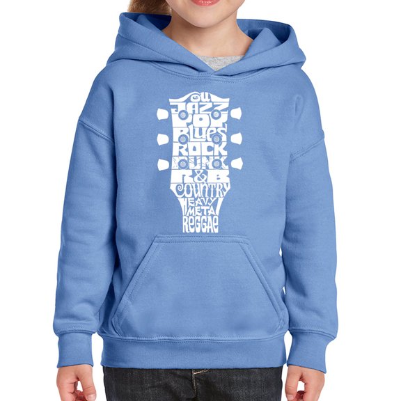 Girl's Word Art Hooded Sweatshirt - Guitar Head Music Genres
