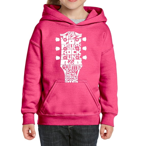 Girl's Word Art Hooded Sweatshirt - Guitar Head Music Genres