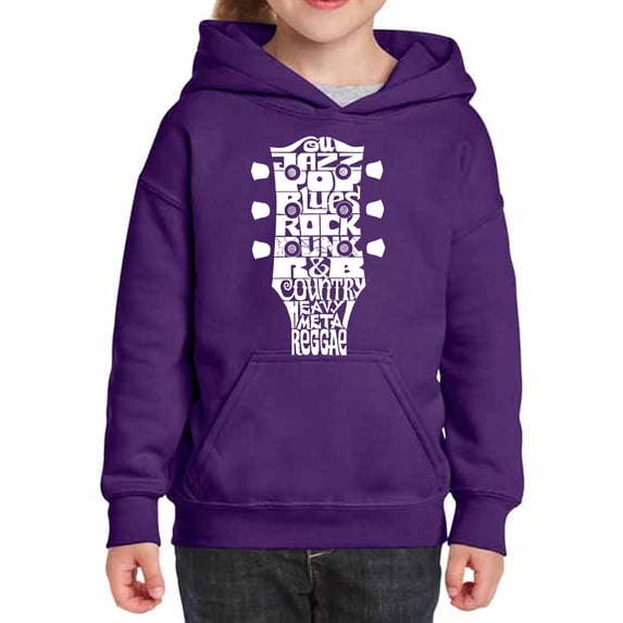 Girl's Word Art Hooded Sweatshirt - Guitar Head Music Genres