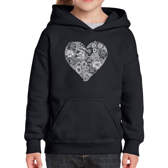 Girl's Word Art Hooded Sweatshirt - Heart Flowers