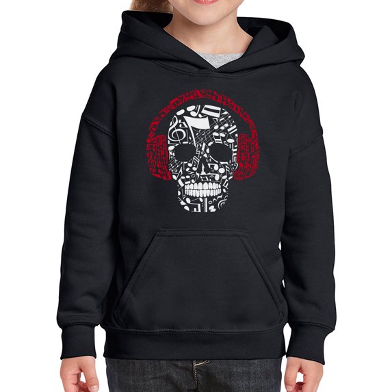 Girl's Word Art Hooded Sweatshirt - Music Notes Skull