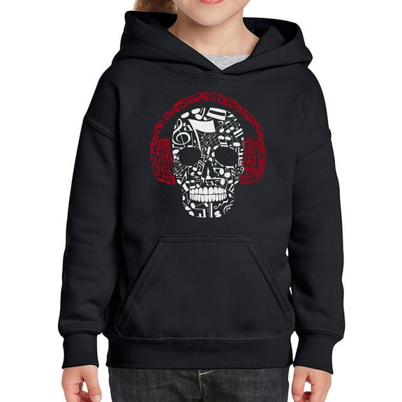 Girl's Word Art Hooded Sweatshirt - Music Notes Skull