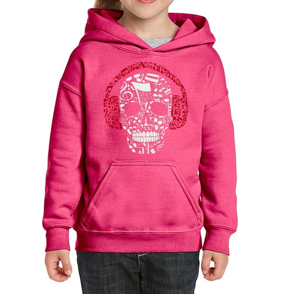 Girl's Word Art Hooded Sweatshirt - Music Notes Skull